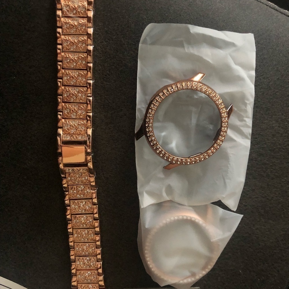 Smart Watch Replacement Band Rose Gold Rhinestones 2 Face RG Tool Kit Manual NWT